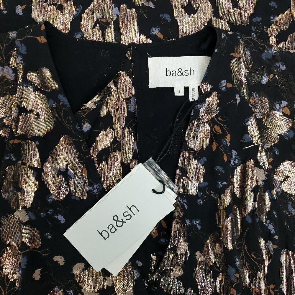 ba&sh Metallic Short Sleeve Silk Print Midi Dress - Picture 10 of 13